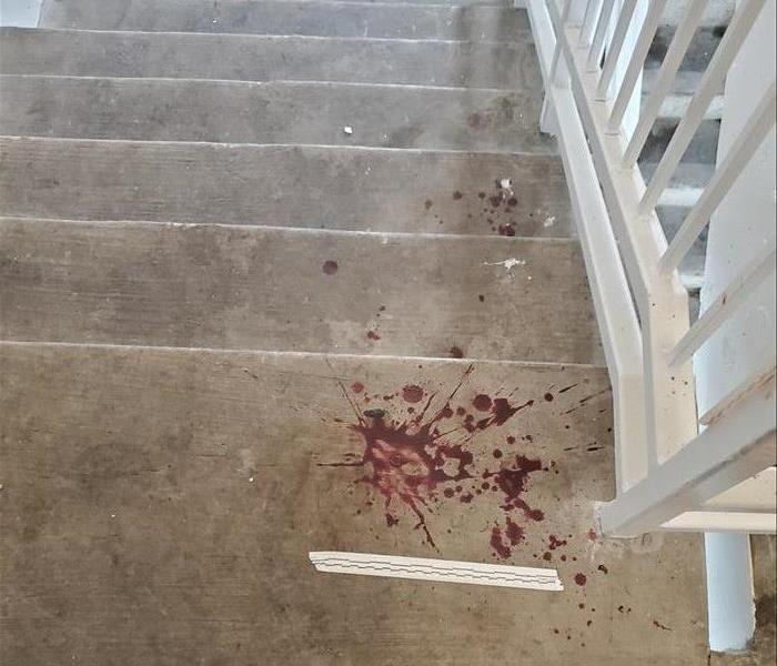 Blood in a stairwell from a crime scene